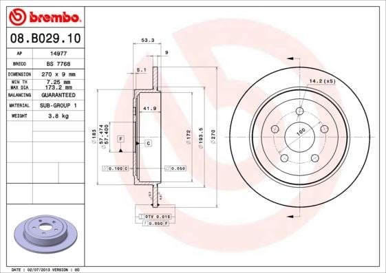 Chrysler Arka Fren Diski Standard BREMBO