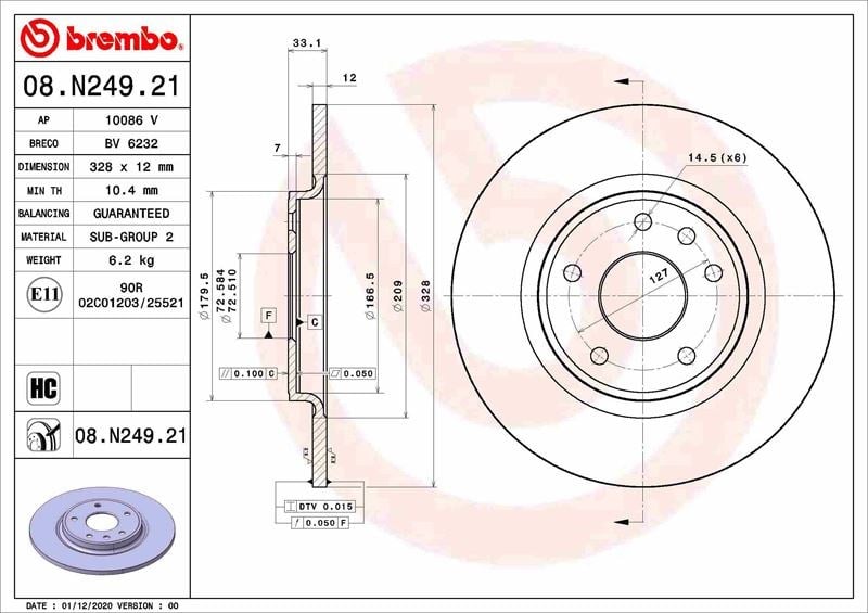 Chrysler Arka Fren Diski UV Kaplamalı BREMBO
