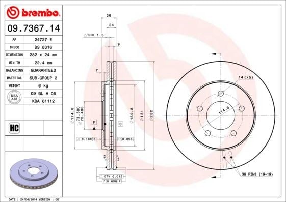 Chrysler Ön Fren Diski Standard BREMBO