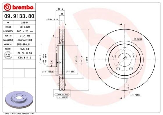 Chrysler Ön Fren Diski UV Coated BREMBO
