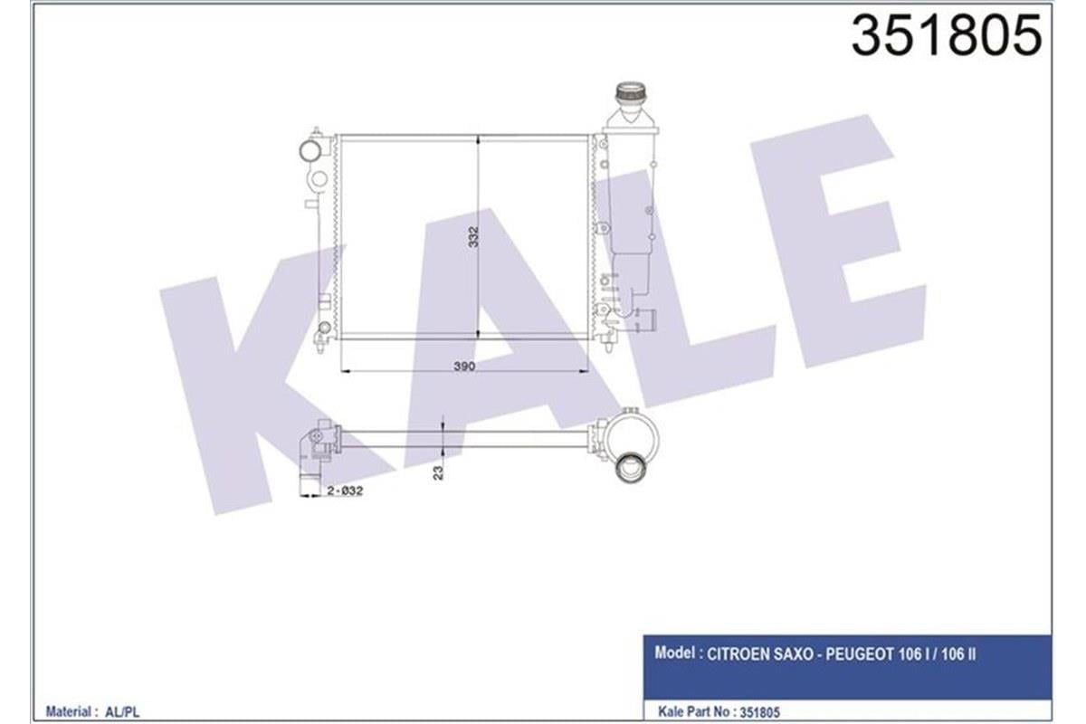 Peugeot 106 2 Citroen Saxo Su Radyatörü Kale Radyatör (1.4 Tu3jp, 1.6 Tu5jp)