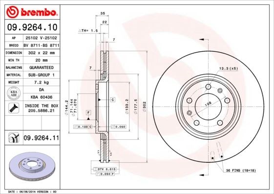 Citroen Arka Fren Diski UV Kaplamalı BREMBO