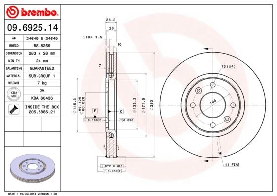 Citroen Ön Fren Diski Standard BREMBO