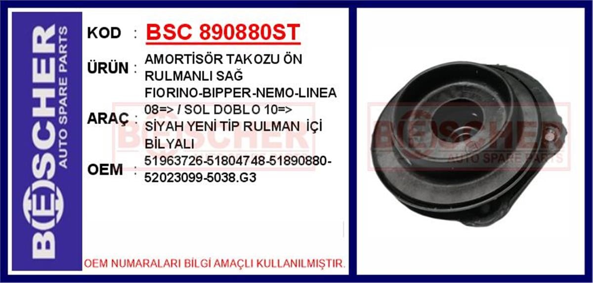 Fiat Fiorino Bipper Nemo Linea Amortisör Takozu Ön Rulmanlı 51963726-51804748-51890880-520