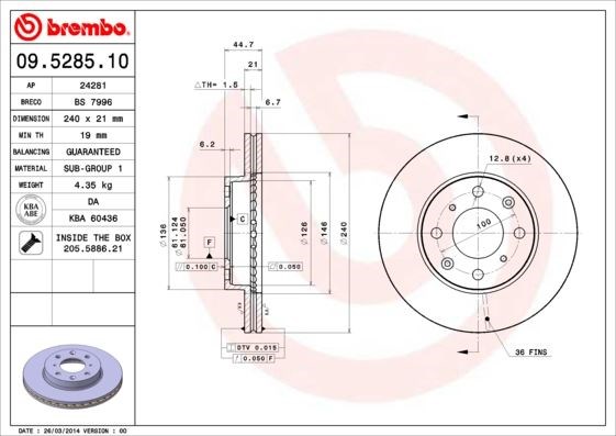 Honda Civic Ön Fren Diski Havalı Kaplamasız BREMBO
