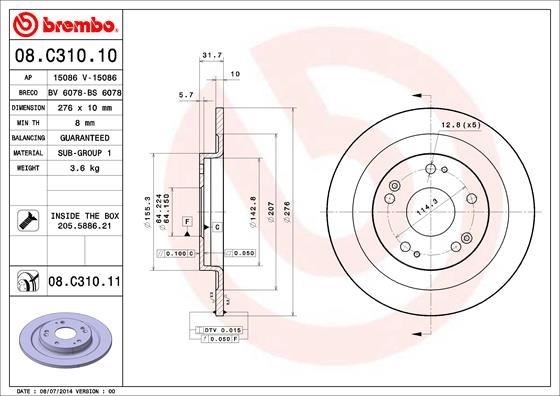 Honda Civic Arka Fren Diski Dolu Tip BREMBO