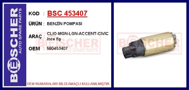 Renault Clio Megane Logan Hyundai Accent Honda Civic Benzin Pompası İnce Fiş BESCHER