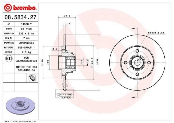 Renault Clio 2 Arka Rulmanlı ABS Sensörlü Fren Diski BREMBO