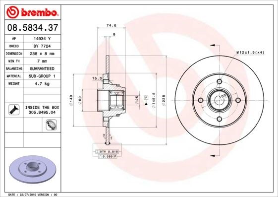 Renault Clio 2 Arka Rulmanlı ABS Sensörlü Fren Diski BREMBO