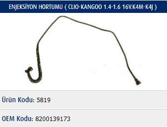 Renault Clio II Enjeksiyon Hortumu MASTER-KAUÇUK
