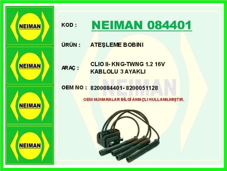 Renault Clio 2 Kangoo Twingo 1.2 16V Kablolu 3 Ayaklı Ateşleme Bobini BESCHER