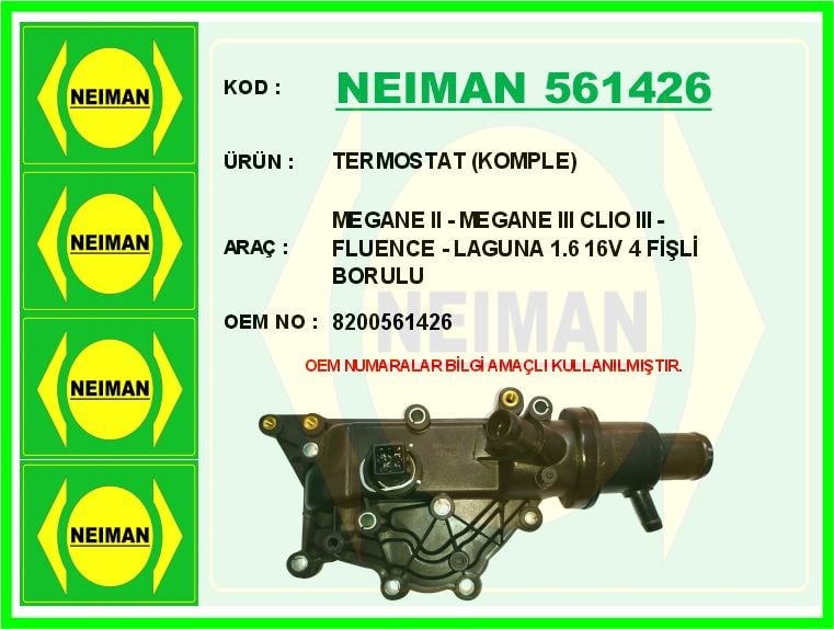 Renault Clio 2 Laguna 2 Symbol 2 1.4 16V K4J 1.6 K4M Termostat 89 C Komple... BESCHER