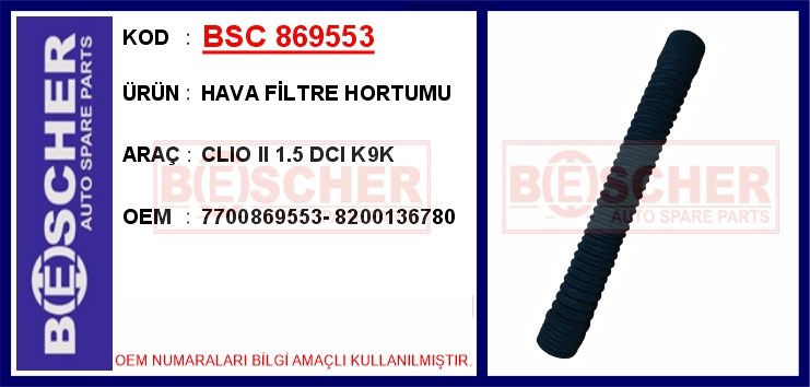 Renault Clio 2 Hava Filtre Hortumu 1.5 DCI K9K BESCHER