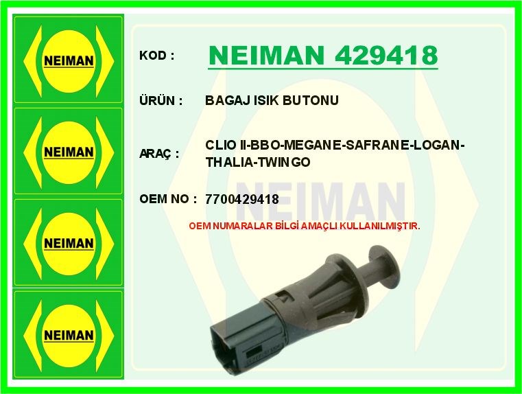 Renault Clio 2 Megane Safrane Logan Thalia Twingo Bagaj Işık Butonu BESCHER