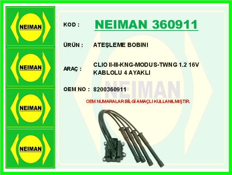 Renault Clio 2 Ateşleme Bobini 1.2 16V Kablolu 4 Ayaklı BESCHER
