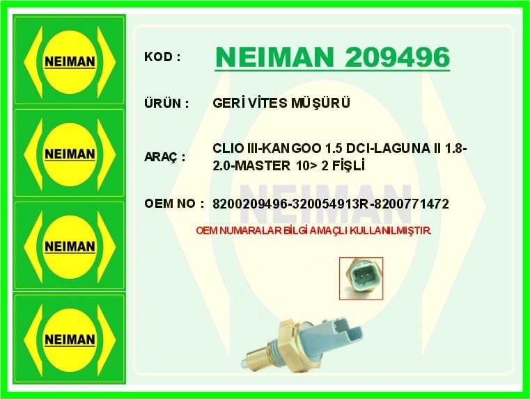 Renault Clio 3 Kangoo Laguna 2 Master Geri Vites Müşürü 2 Fişli BESCHER