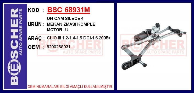 Renault Clio 3 Ön Cam Silecek Mekanizması Motorlu BESCHER