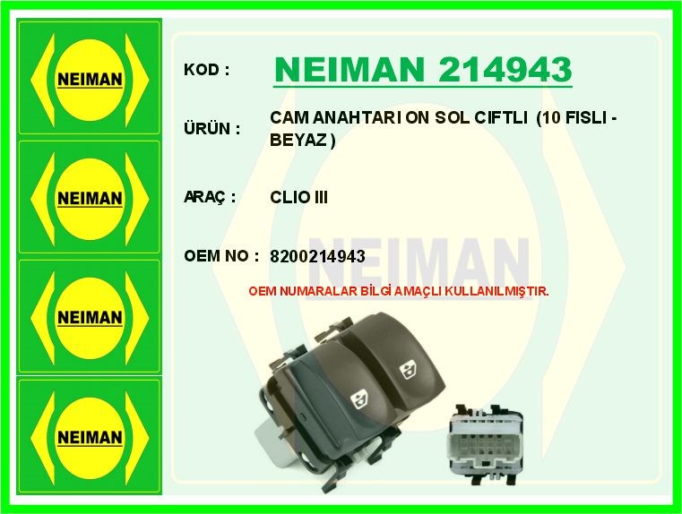 Renault Clio 3 Ön Sol Çiftli Cam Anahtarı BESCHER