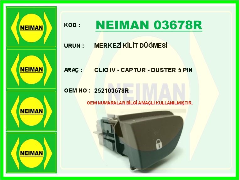 Renault Clio 4 Merkezi Kilit Düğmesi 5 Pin BESCHER