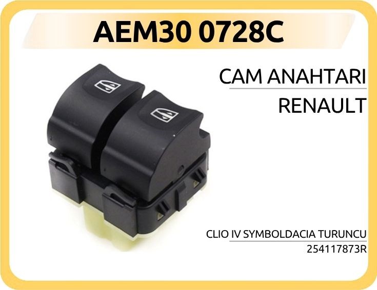 Renault Clio 4 Symbol Dacia Cam Anahtarı Turuncu AEM
