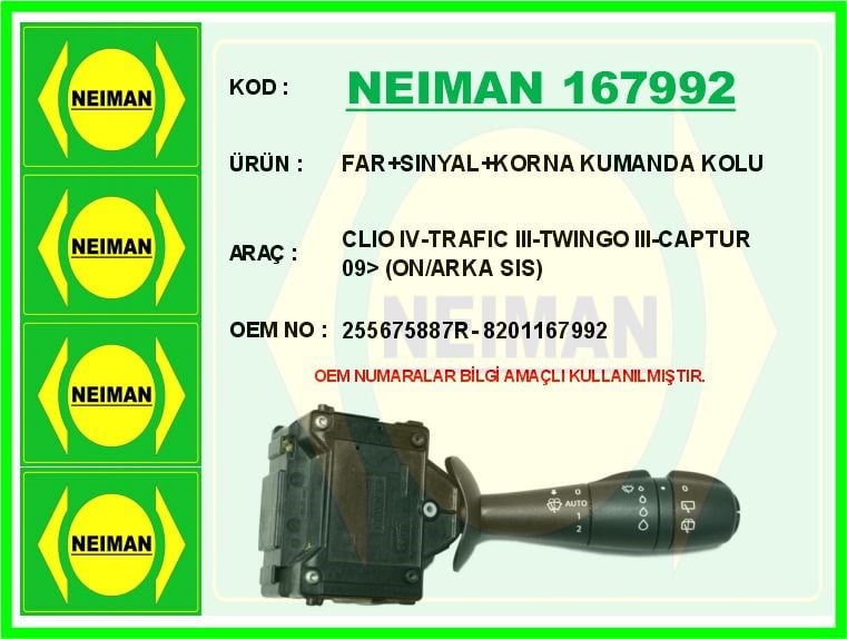 Renault Clio 4 Trafic 3 Twingo 3 Captur Far Sinyal Korna Kumanda Kolu... BESCHER