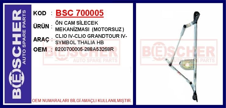 Renault Clio 4 Ön Cam Silecek Mekanizması Motorsuz BESCHER
