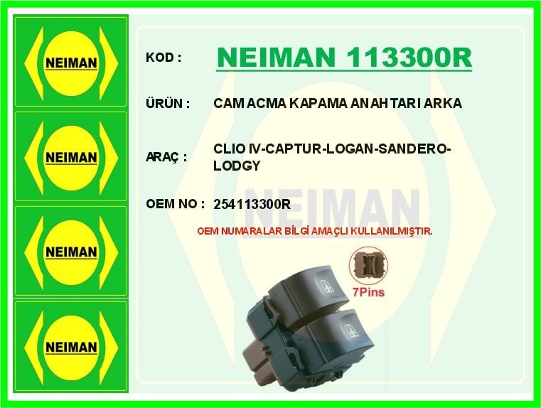Renault Clio 4 Captur Logan Sandero Lodgy Arka Cam Açma Kapama Anahtarı BESCHER