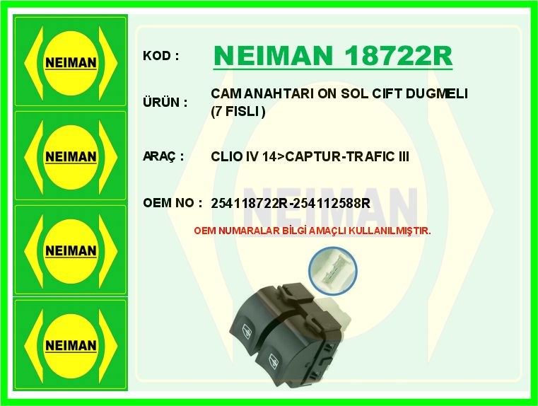 Renault Clio 4 Captur Trafic 3 Ön Sol Çift Düğmeli Cam Anahtarı BESCHER