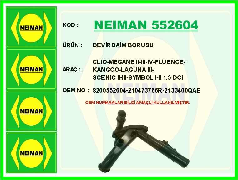 Renault Clio Megane Fluence Kangoo Laguna Scenic Symbol 1.5 DCI Devirdaim Borusu BESCHER