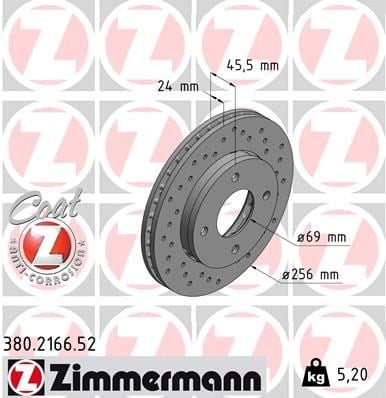 Mitsubishi Colt Ön Fren Diski Hava Kanallı Delikli ZIMMERMANN