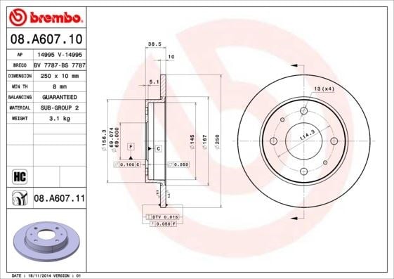 Mitsubishi Colt Arka Fren Diski Dolu Tip BREMBO