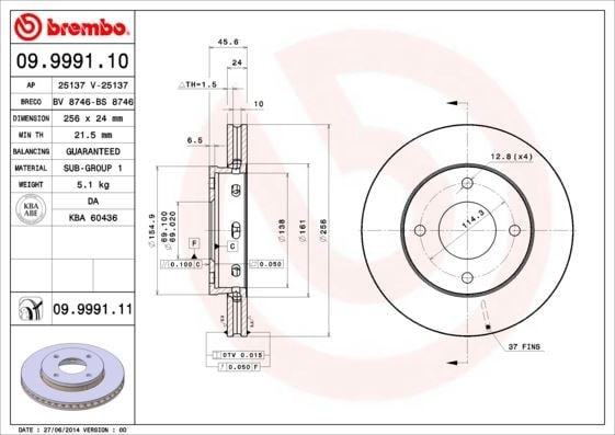 Mitsubishi Colt Ön Fren Diski Hava Kanallı BREMBO