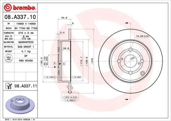 Toyota Corolla Arka Fren Diski Dolu Tip Kaplamalı BREMBO