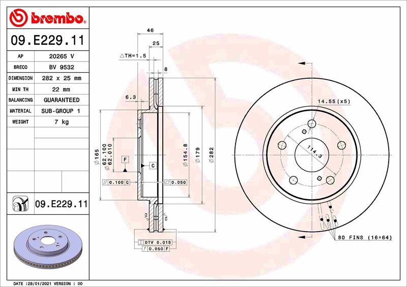 Toyota Corolla Ön Fren Diski Hava Kanallı BREMBO