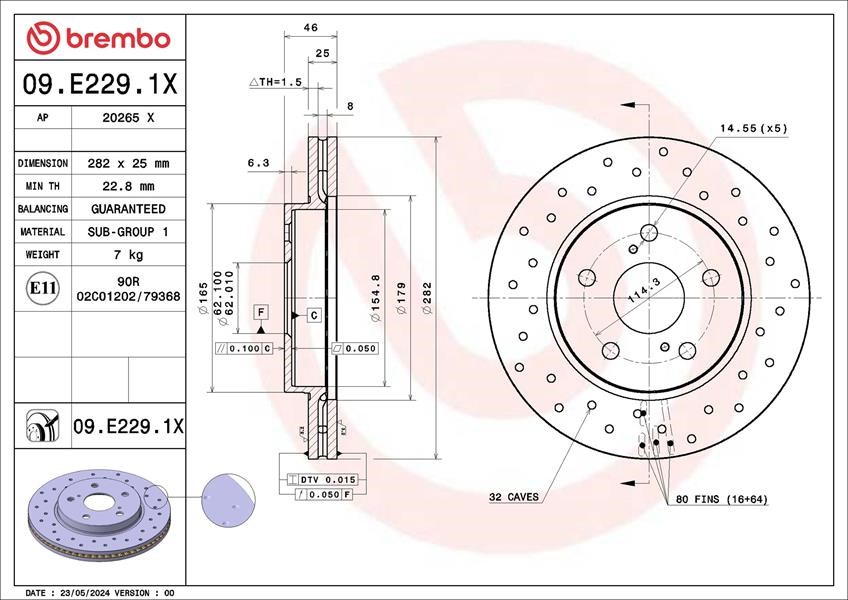 Toyota Corolla Ön Hava Kanallı Delikli Fren Diski BREMBO
