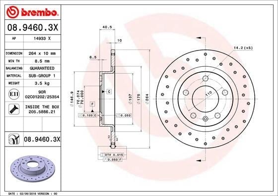 Opel Corsa D Adam Corsa E Arka Fren Aynası [Dolu 264x70x5DL] BREMBO