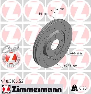 Opel Corsa F Ön Fren Diski Havalı Delikli 283mm ZIMMERMANN