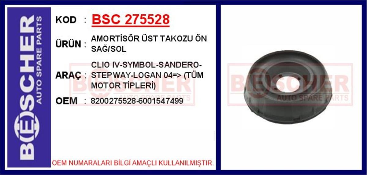Renault Clio 4 Symbol Sandero Amortisör Üst Takozu Ön 8200275528-6001547499-