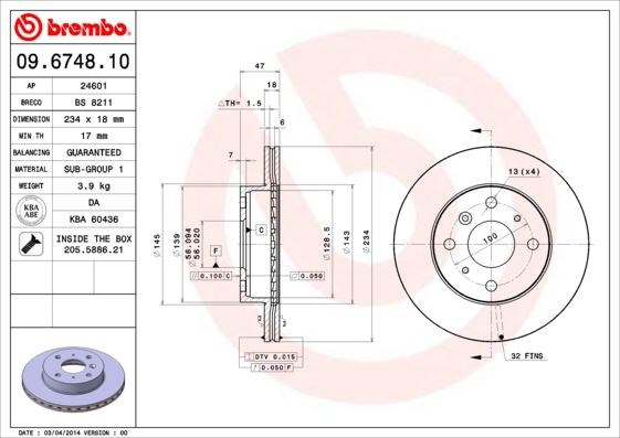 Daihatsu Ön Fren Diski Standard BREMBO
