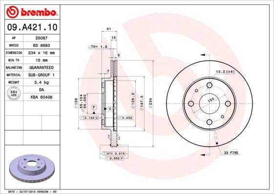 Daihatsu Sirion Ön Fren Diski Hava Kanallı BREMBO