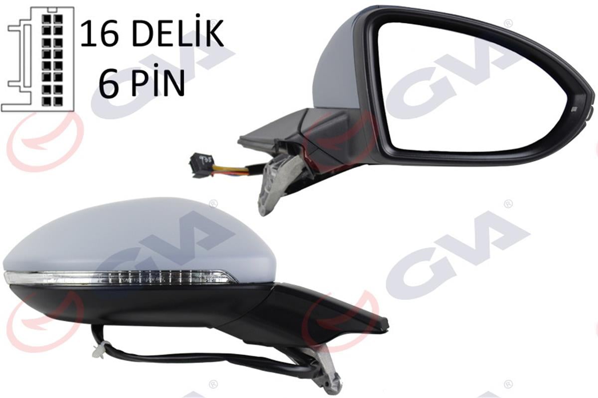 Dış Dikiz Aynası Elektrikli Isıtmalı Sağ Golf 7 13 Sinyalli Astarlı 6 Fiş