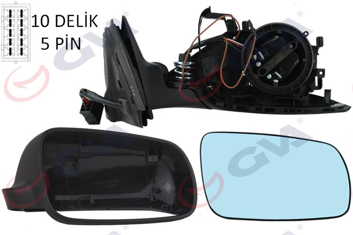 Dış Dikiz Aynası Elektrikli Sağ Audi A4 95-00 Asferik Cam Konveks