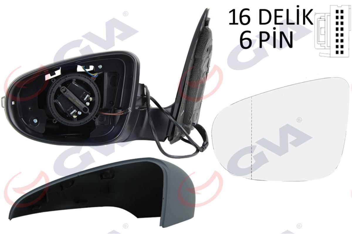 Dış Dikiz Aynası Elektrikli Sol Isıtmalı Golf 6 2009-2013 Astarlı Sinyalli Vm-61