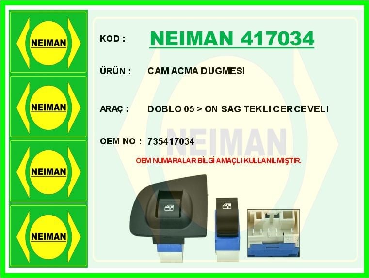 Fiat Doblo Ön Sağ Tekli Çerçeveli Cam Açma Düğmesi BESCHER