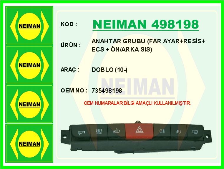 Fiat Doblo Anahtar Grubu Far Ayar Resis ECS Ön Arka Sis BESCHER
