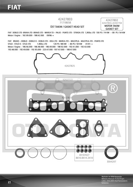 Fiat Doblo Opel Astra H Vectra C Zafira Üst Takım Contası Keçeli SKC Siz... OTOCONTA