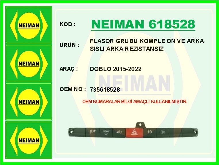 Fiat Doblo 2015-2022 Flaşör Grubu Komple Ön ve Arka Sisli Arka Rezistansız BESCHER