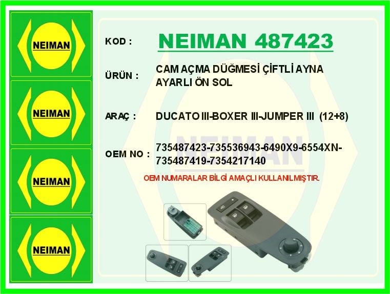 Fiat Ducato 3 Peugeot Boxer 3 Citroen Jumper 3 Ön Sol Çiftli Ayna Ayarlı Cam... BESCHER