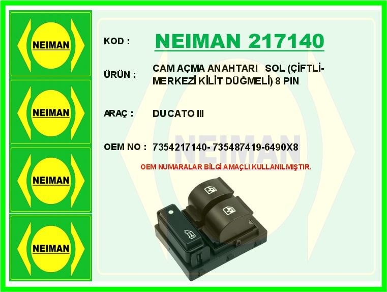 Fiat Ducato 3 Sol Çiftli Cam Açma Anahtarı Merkezi Kilit Düğmeli BESCHER