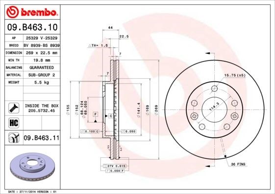 Dacia Duster I Ön Fren Diski [269mm Çap, 22.5mm Kalınlık, 5 Delik,... BREMBO